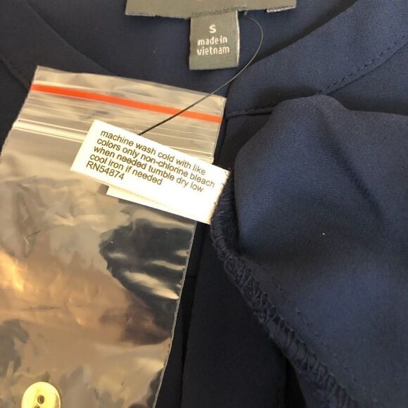The Limited Top Tunic Navy Blue Button Front Cuffs Tie Waist Small - Picture 7 of 7